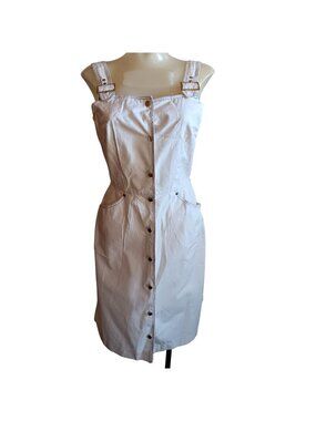 True Vintage Denim Overalls Dress sz 8 Pinafore Buckle Straps Chore Pockets